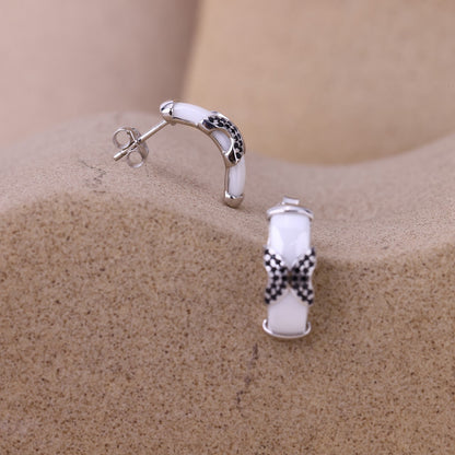 Micro X BlackStone J Earrings- 925 Silver