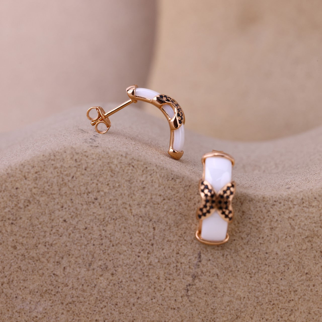 Little X Mark Ceramic Earrings- Rose Silver