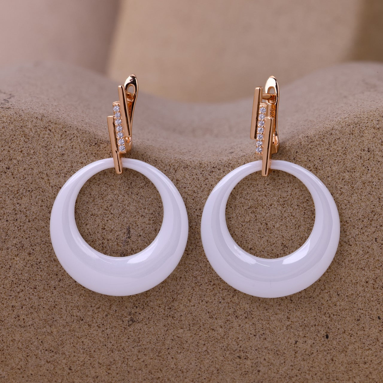 Triple Bar Sparkle Ceramic Earrings- Rose-Silver Finish