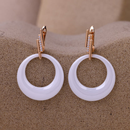 Triple Bar Sparkle Ceramic Earrings- Rose-Silver Finish