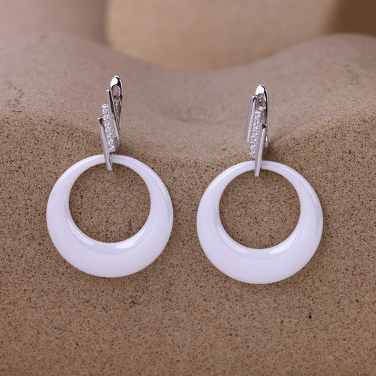 Triple-Bar Sparkle Ceramic Earrings- Silver Finish