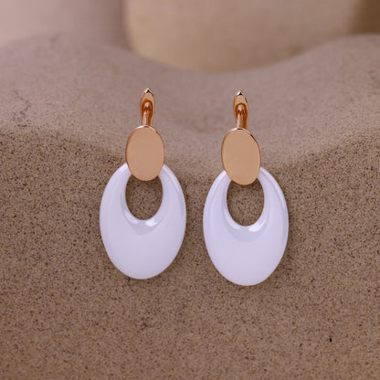 Blush Rose Silver White Ceramic Oval Drop Earrings- Modern minimal Luxury