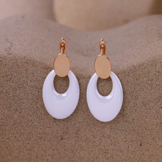 Blush Rose Silver White Ceramic Oval Drop Earrings- Modern minimal Luxury
