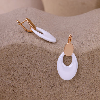 Blush Rose Silver White Ceramic Oval Drop Earrings- Modern minimal Luxury