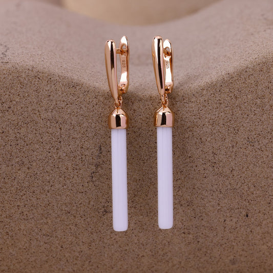 Blush Rose Silver White Ceramic Earrings- Modern Minimalist Luxury