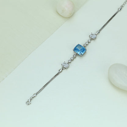 92.5 Sterling Silver Bracelet with Rectangular Light Blue Center Stone
