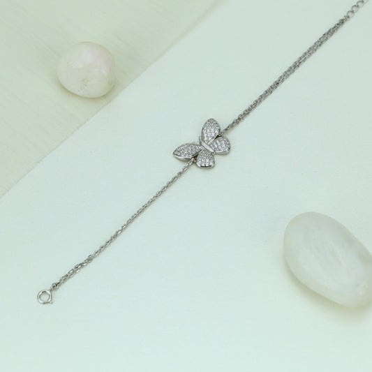 92.5 Sterling Silver Butterfly Bracelet with Sparkling CZ Stones