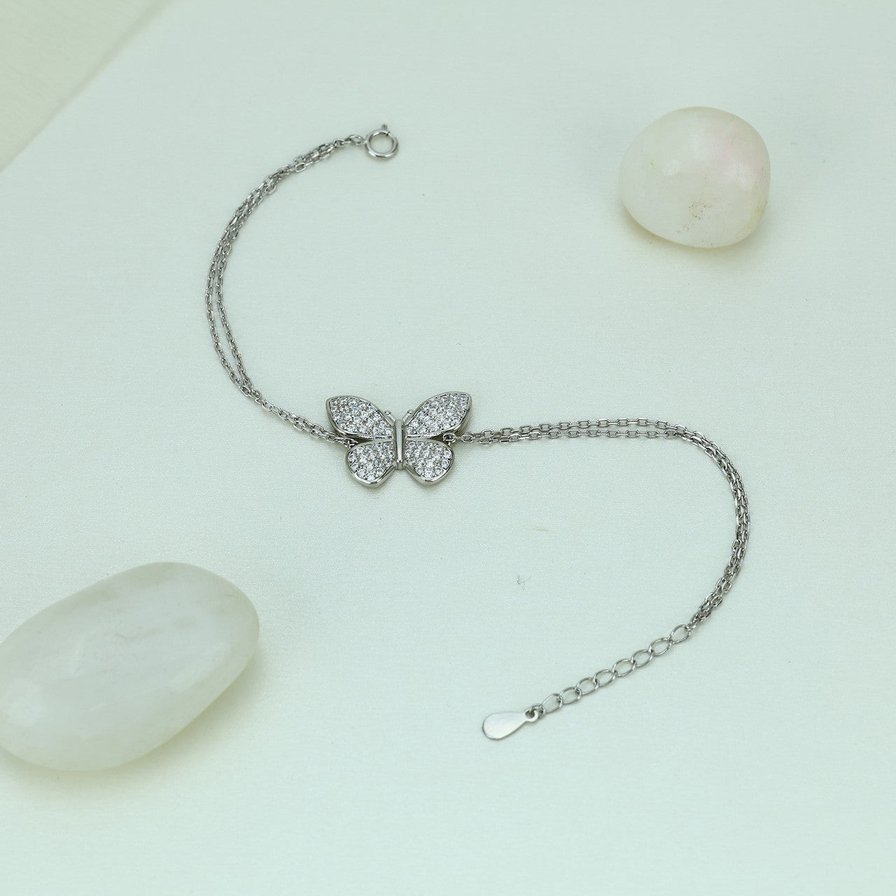 92.5 Sterling Silver Butterfly Bracelet with Sparkling CZ Stones