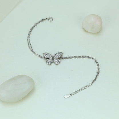92.5 Sterling Silver Butterfly Bracelet with Sparkling CZ Stones