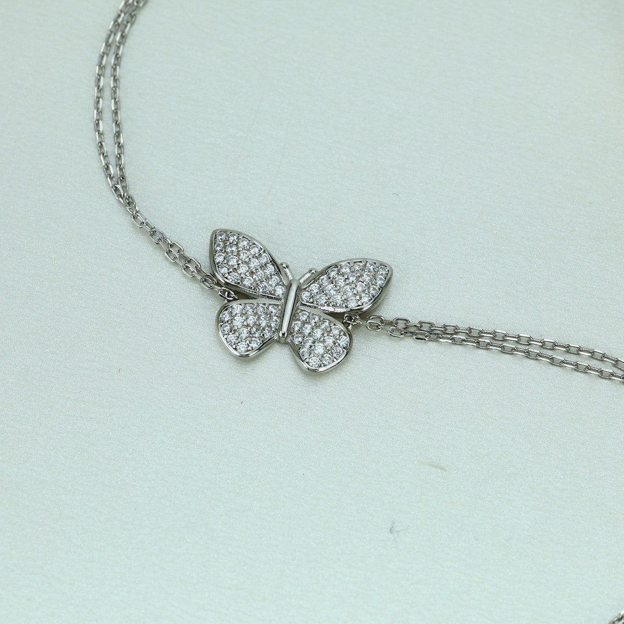 92.5 Sterling Silver Butterfly Bracelet with Sparkling CZ Stones