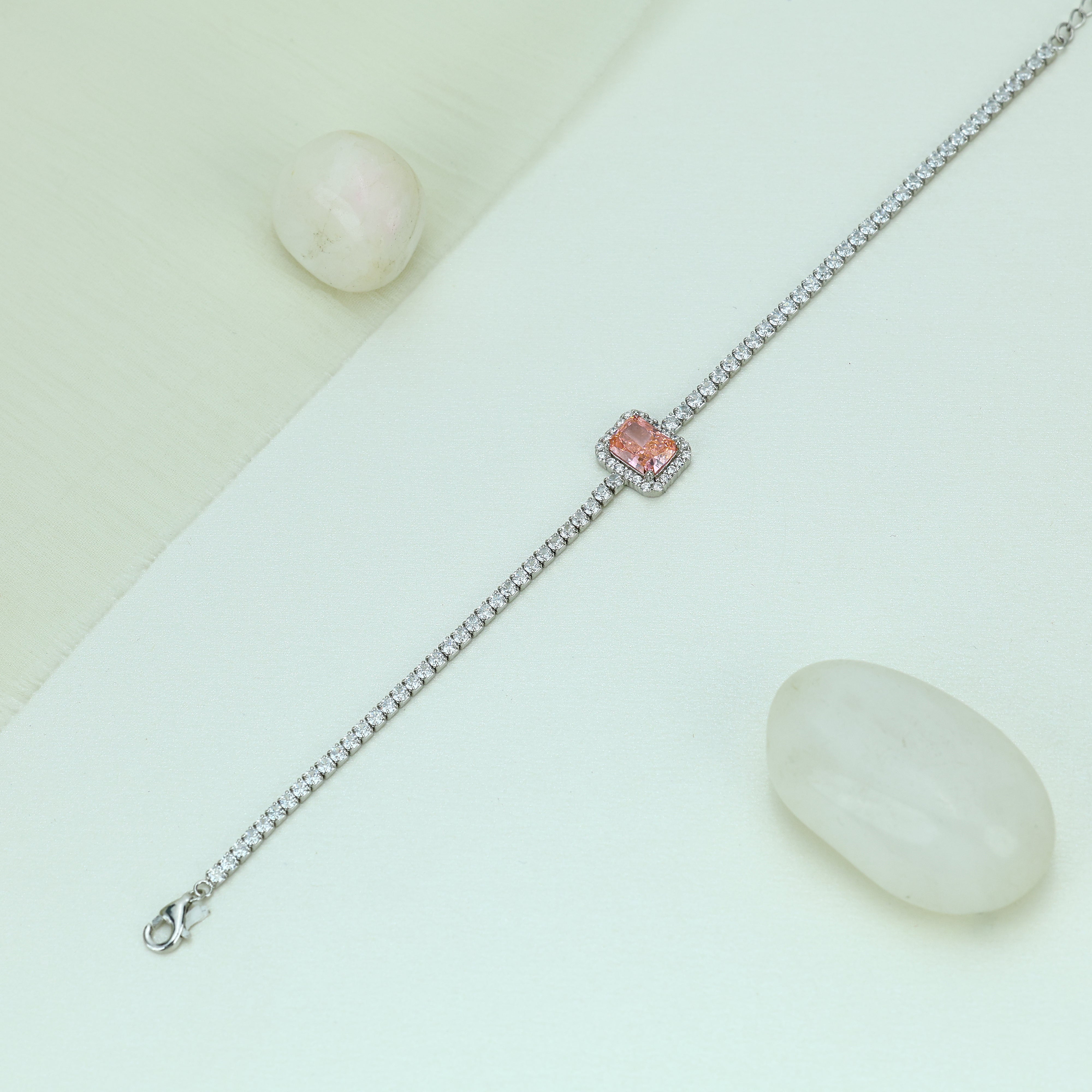 Princess Pink Tennis Bracelet In Pure 92.5 Silver