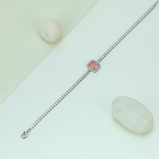 Princess Pink Tennis Bracelet In Pure 92.5 Silver