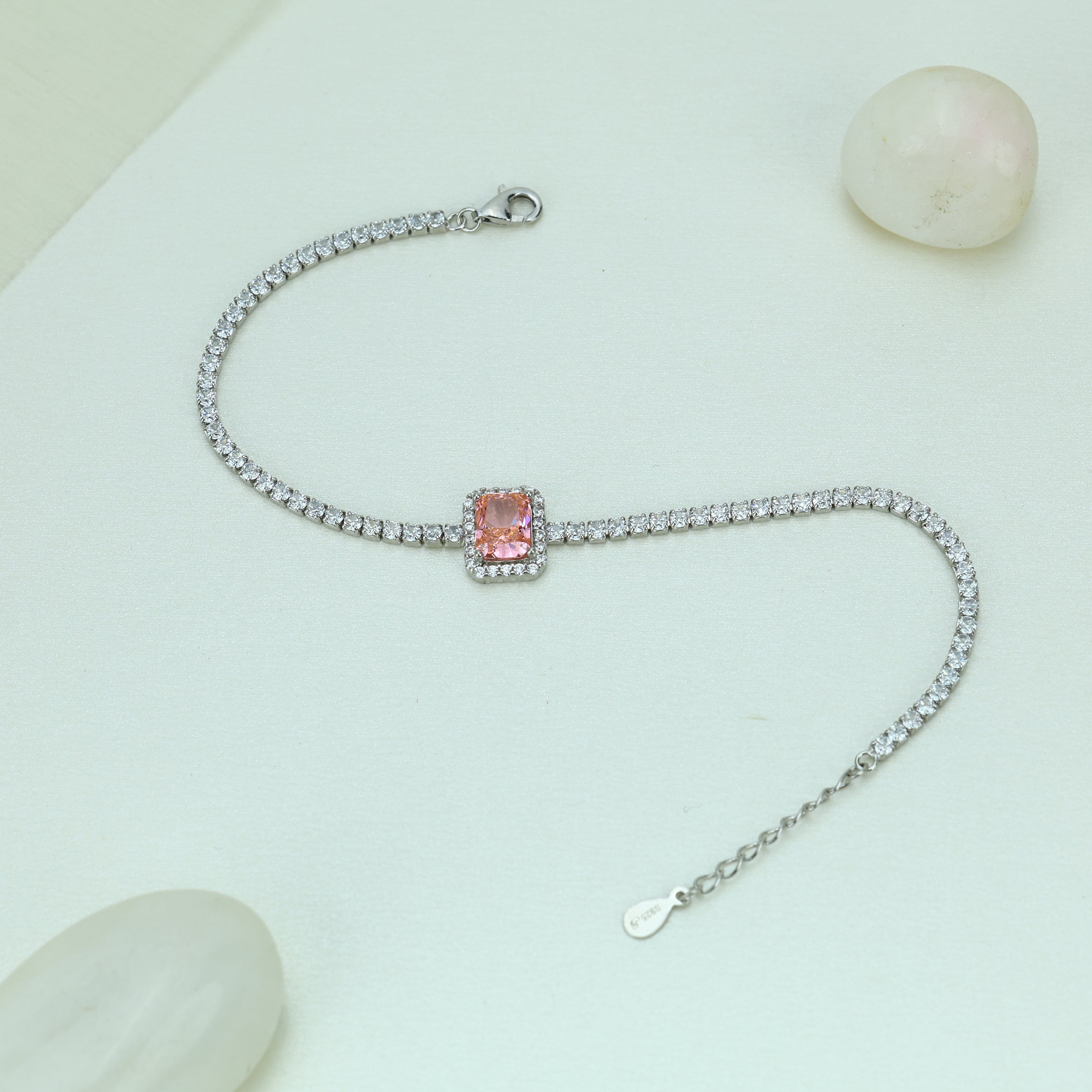 Princess Pink Tennis Bracelet In Pure 92.5 Silver