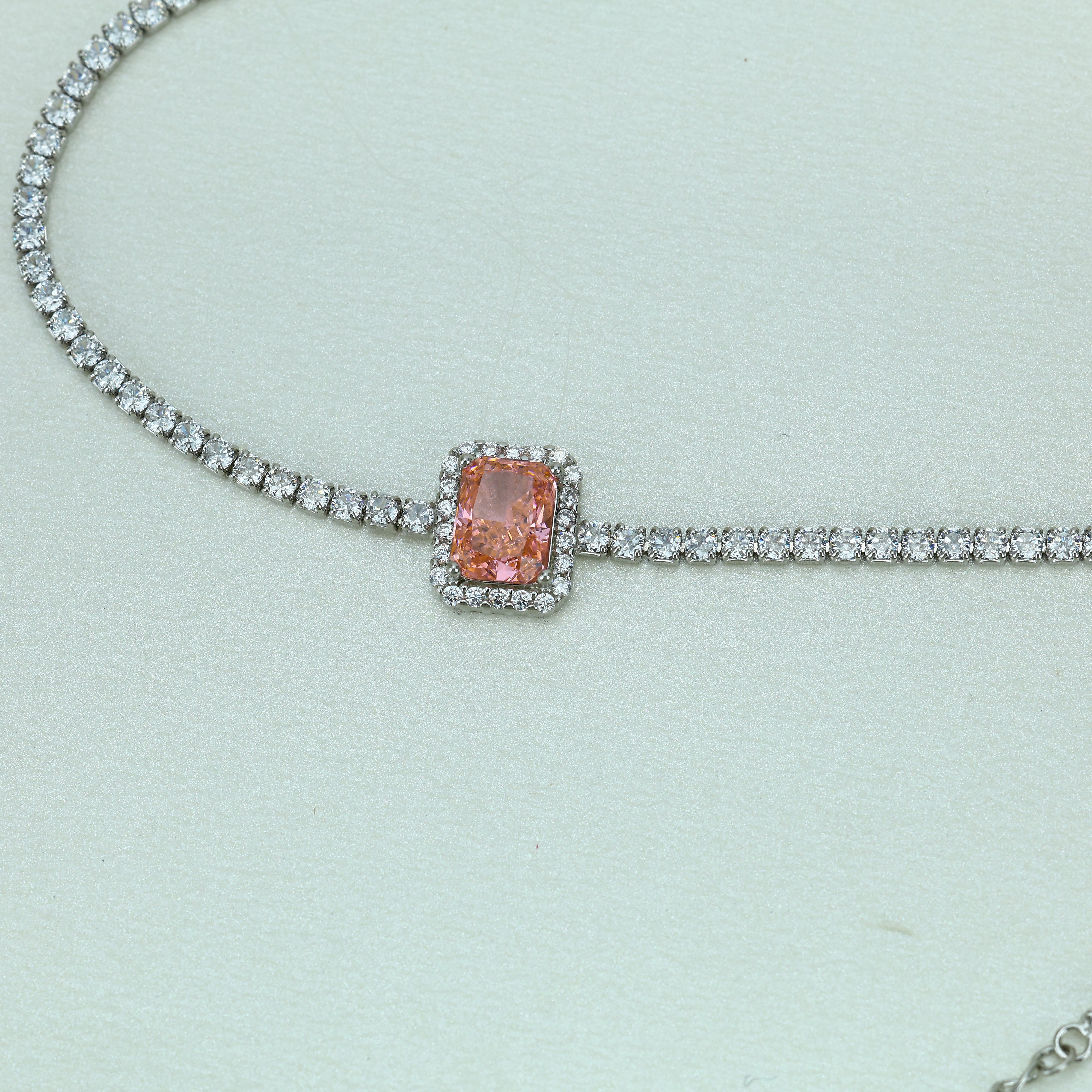 Princess Pink Tennis Bracelet In Pure 92.5 Silver