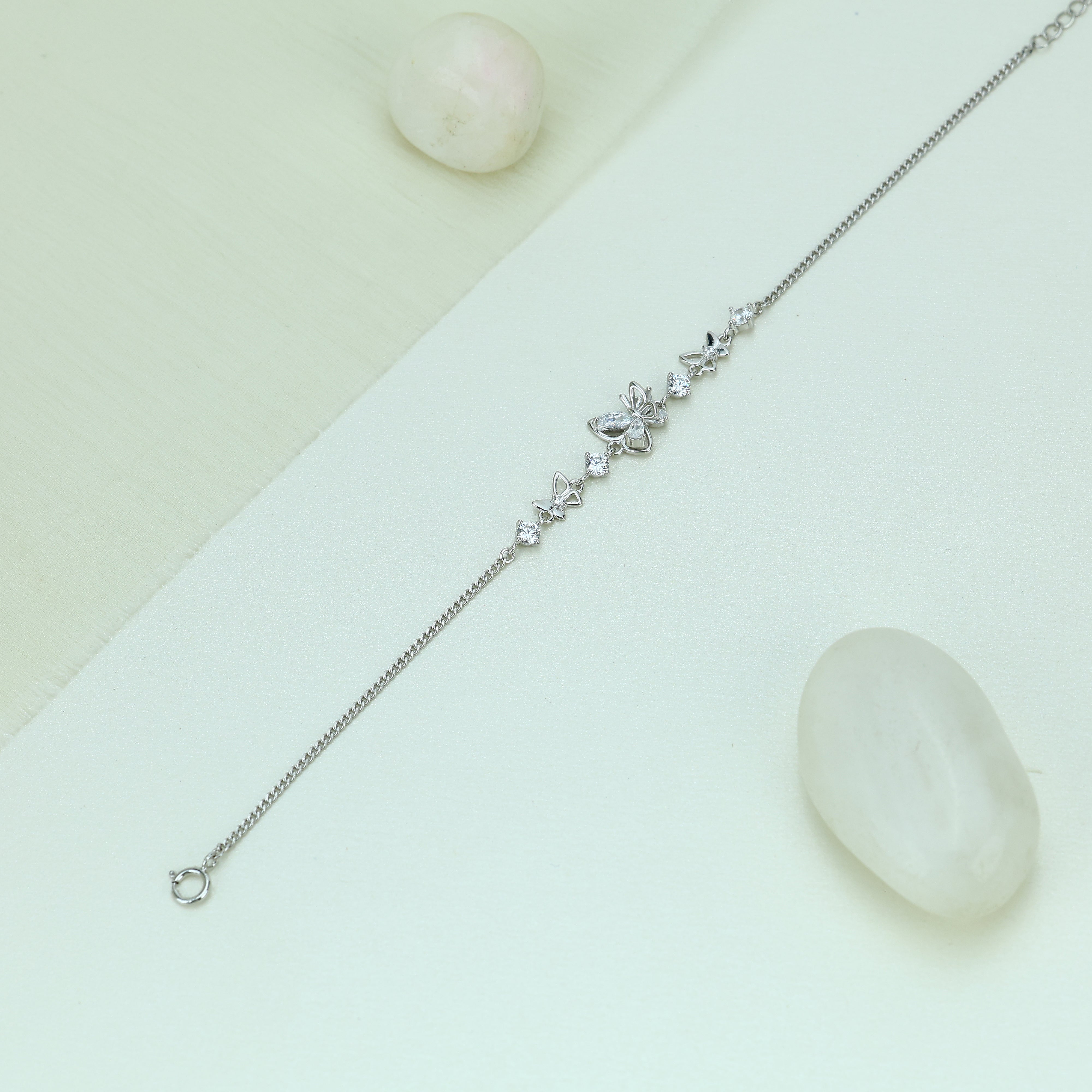 Diamond- Look Butterfly Motif Bracelet- 92.5 Silver