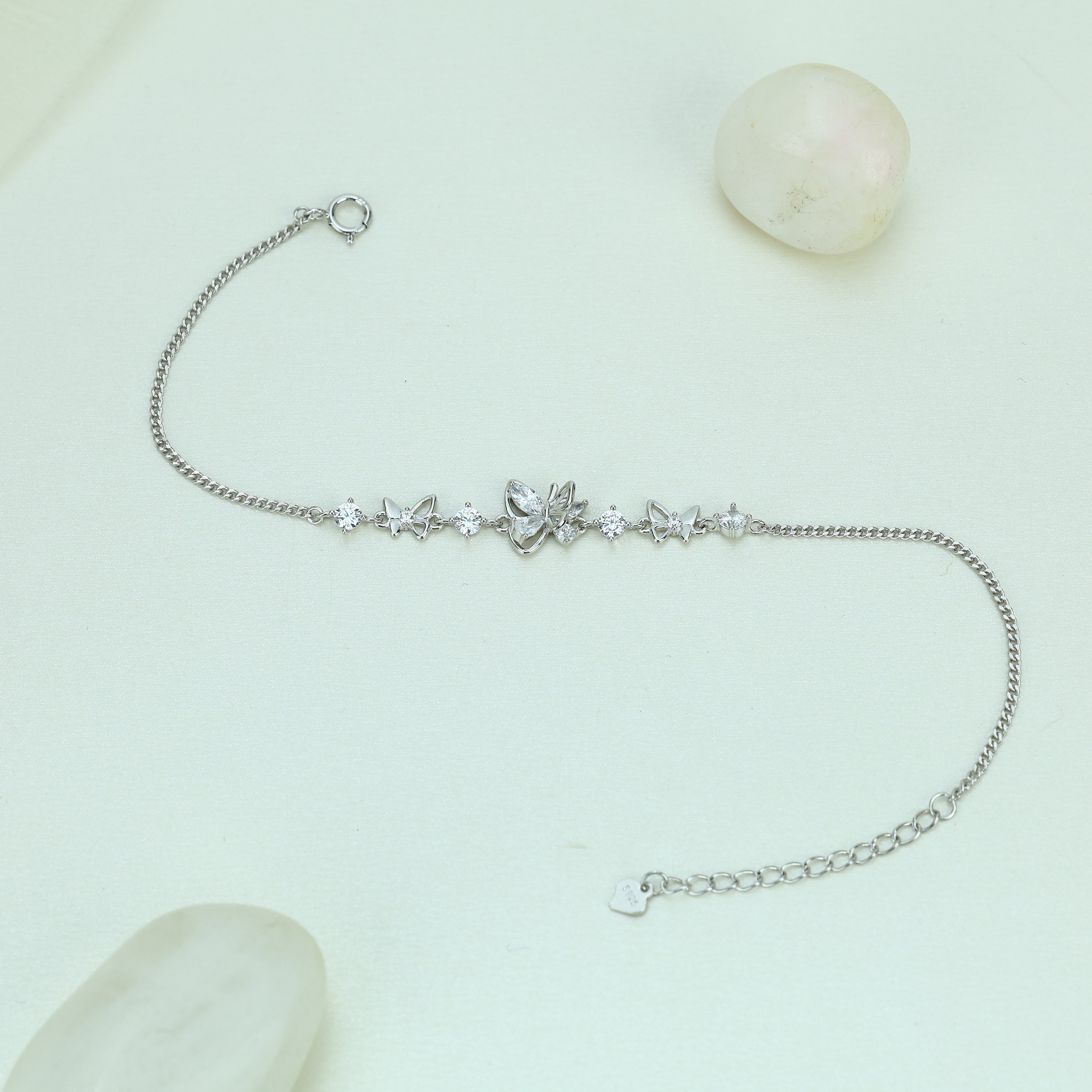 Diamond- Look Butterfly Motif Bracelet- 92.5 Silver