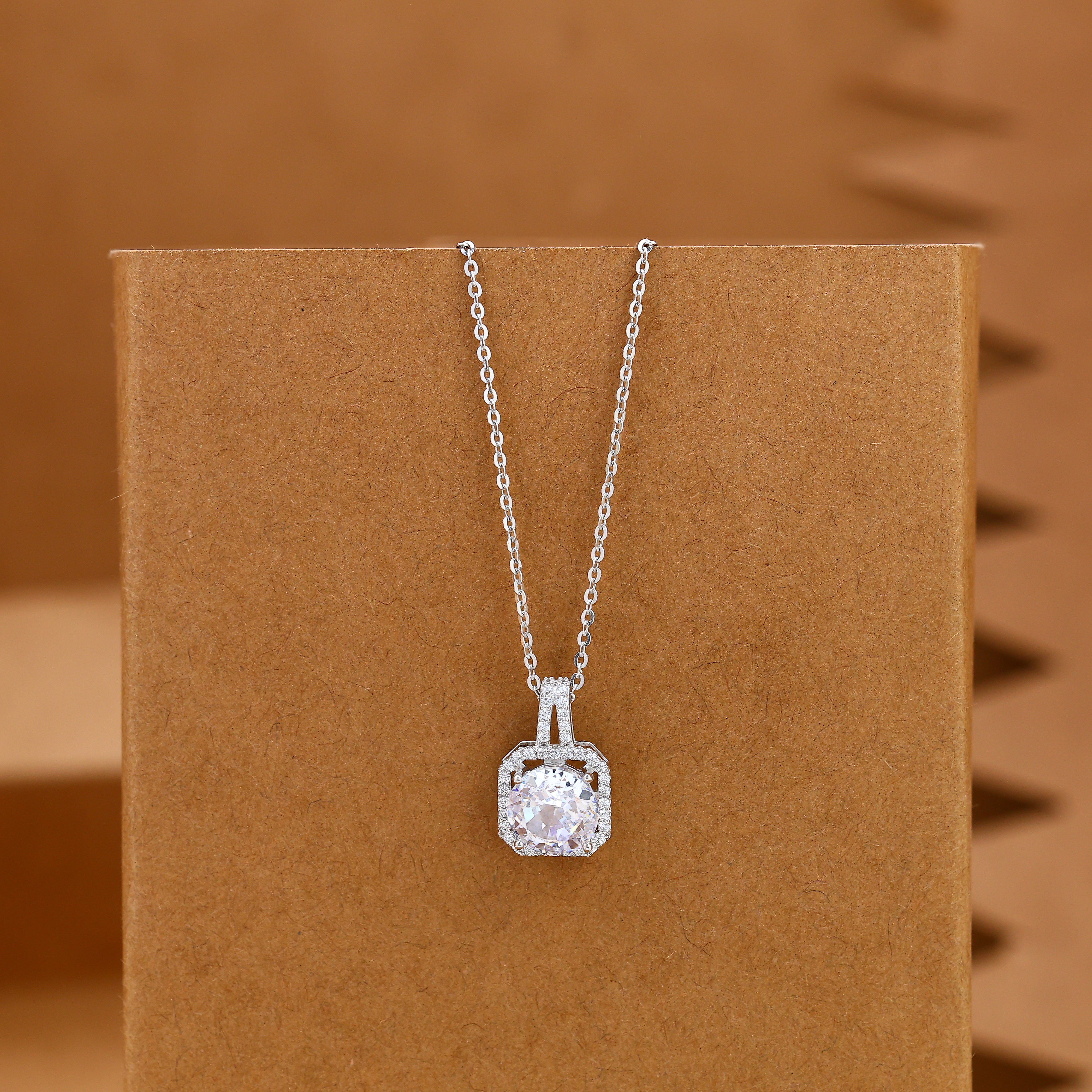 Elegant Silver Square Stone Necklace