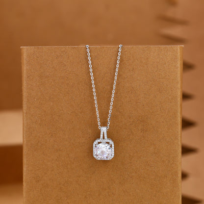 Elegant Silver Square Stone Necklace