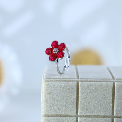 Ruby Pink Floral Sterling Silver Ring