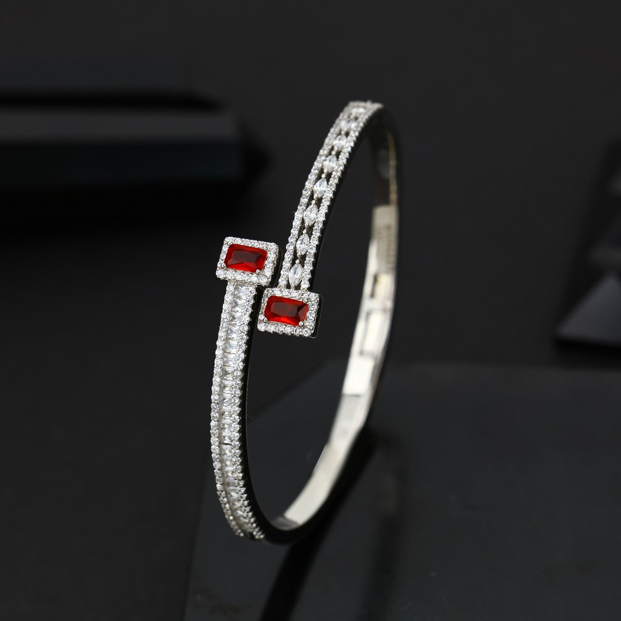 Ruby Glow 92.5 Silver Open Bracelet