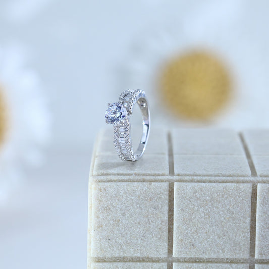 Sparkling Solitaire Silver Ring