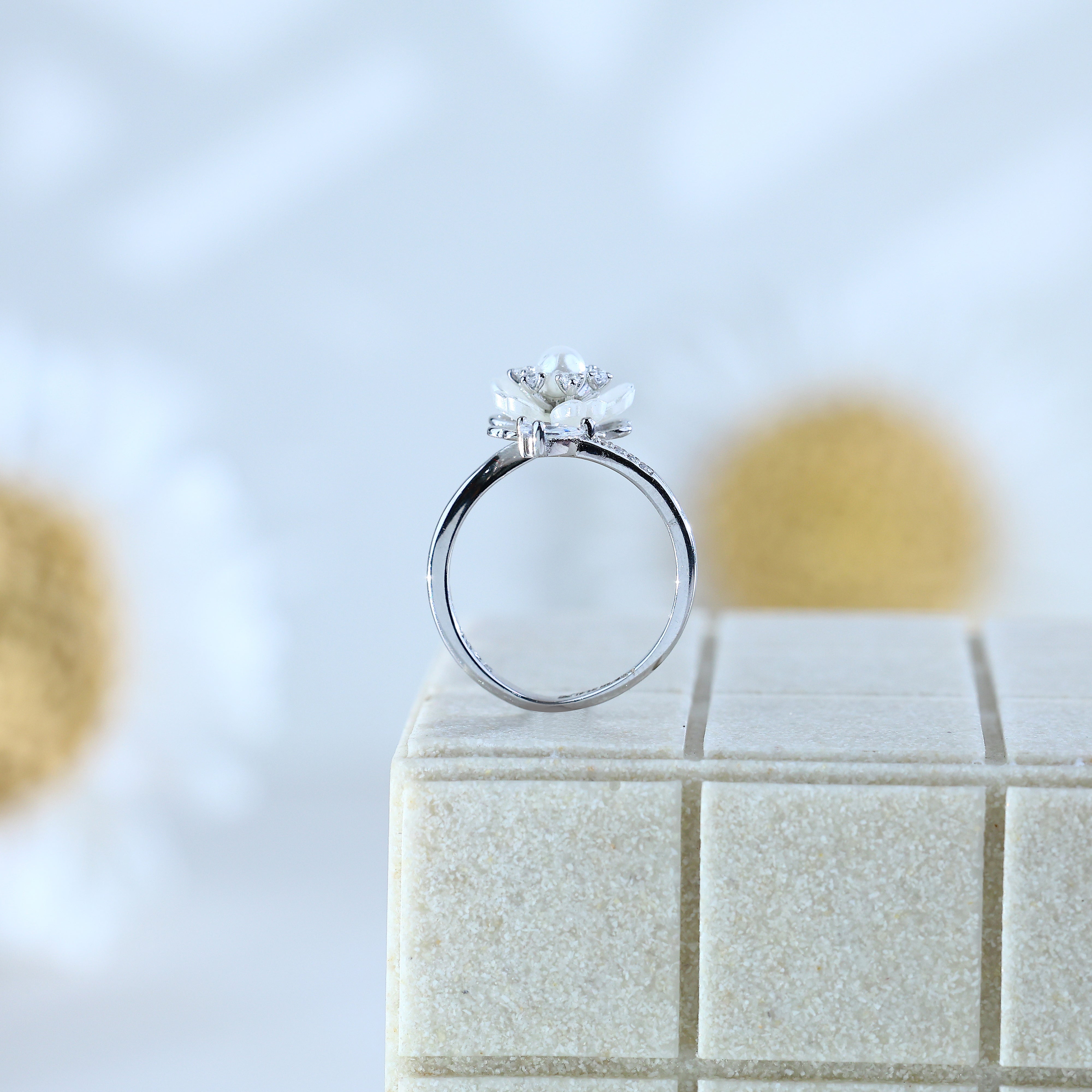 Sterling Silver Open Flower Ring With Pearl Center