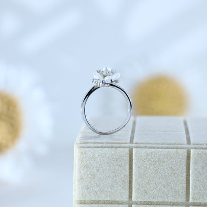 Sterling Silver Open Flower Ring With Pearl Center
