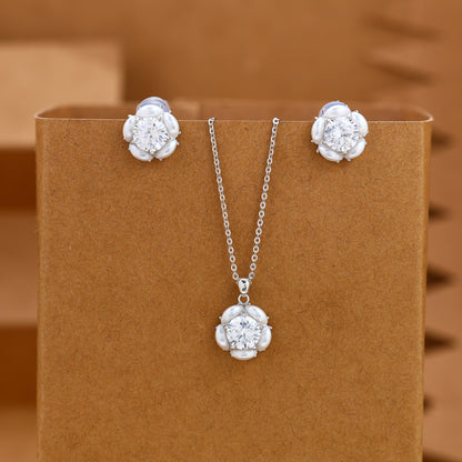 Floral Sparkle 92.5 Silver Pendent & Studs Set
