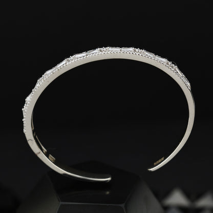 92.5 Sterling Silver Cuff Bracelet With Sparkling Stones