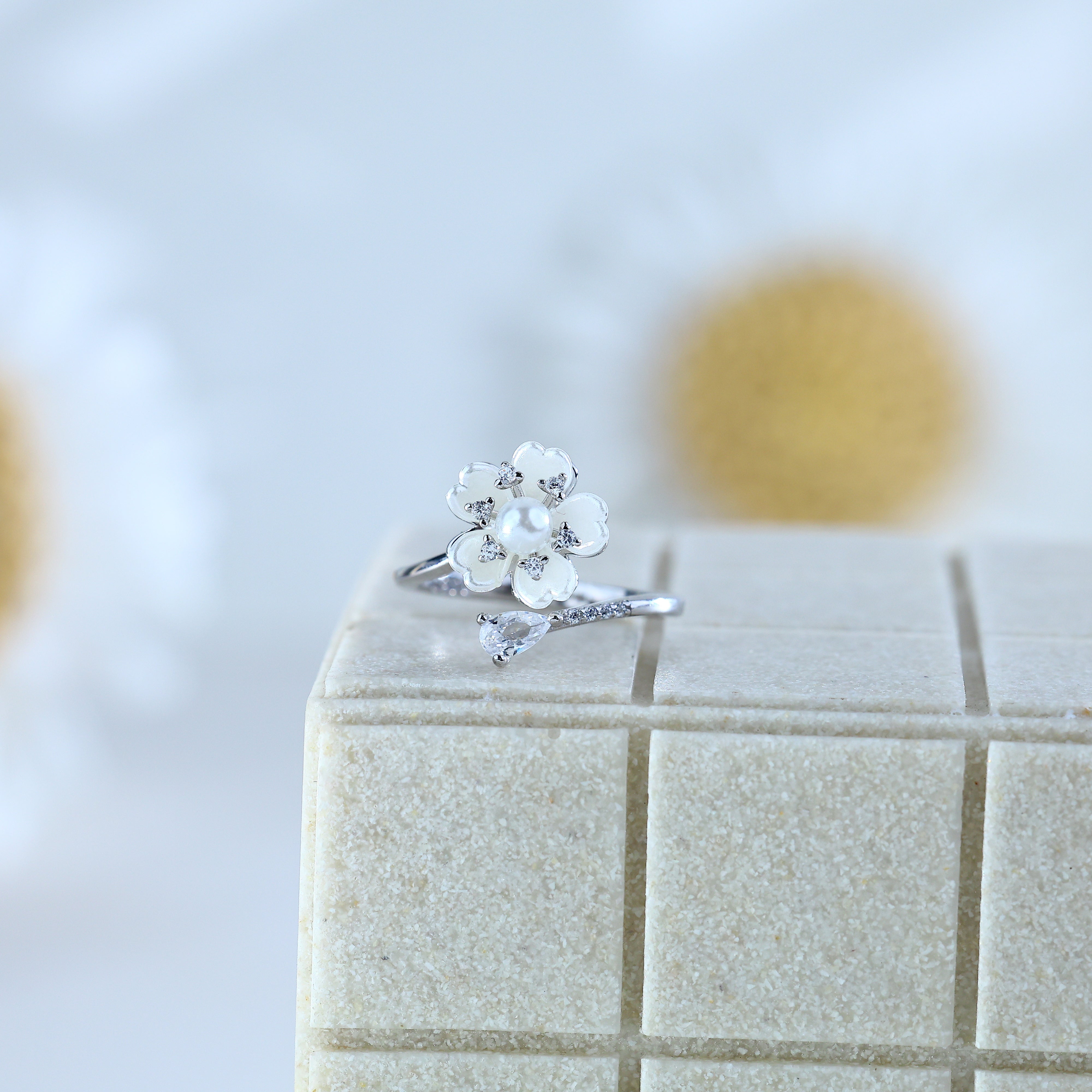 Sterling Silver Open Flower Ring With Pearl Center