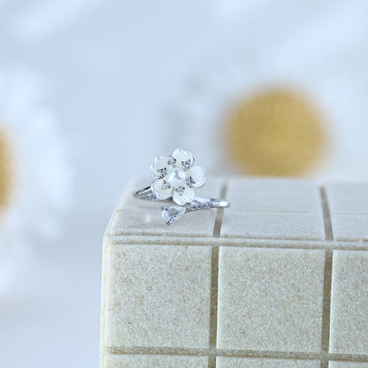 Sterling Silver Open Flower Ring With Pearl Center