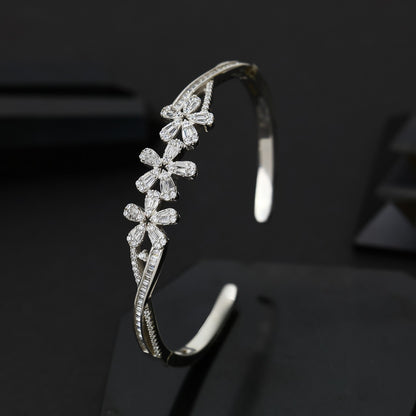 Elegant Floral 92.5 Silver Bracelet | Sparkling CZ Stone Women's Kada