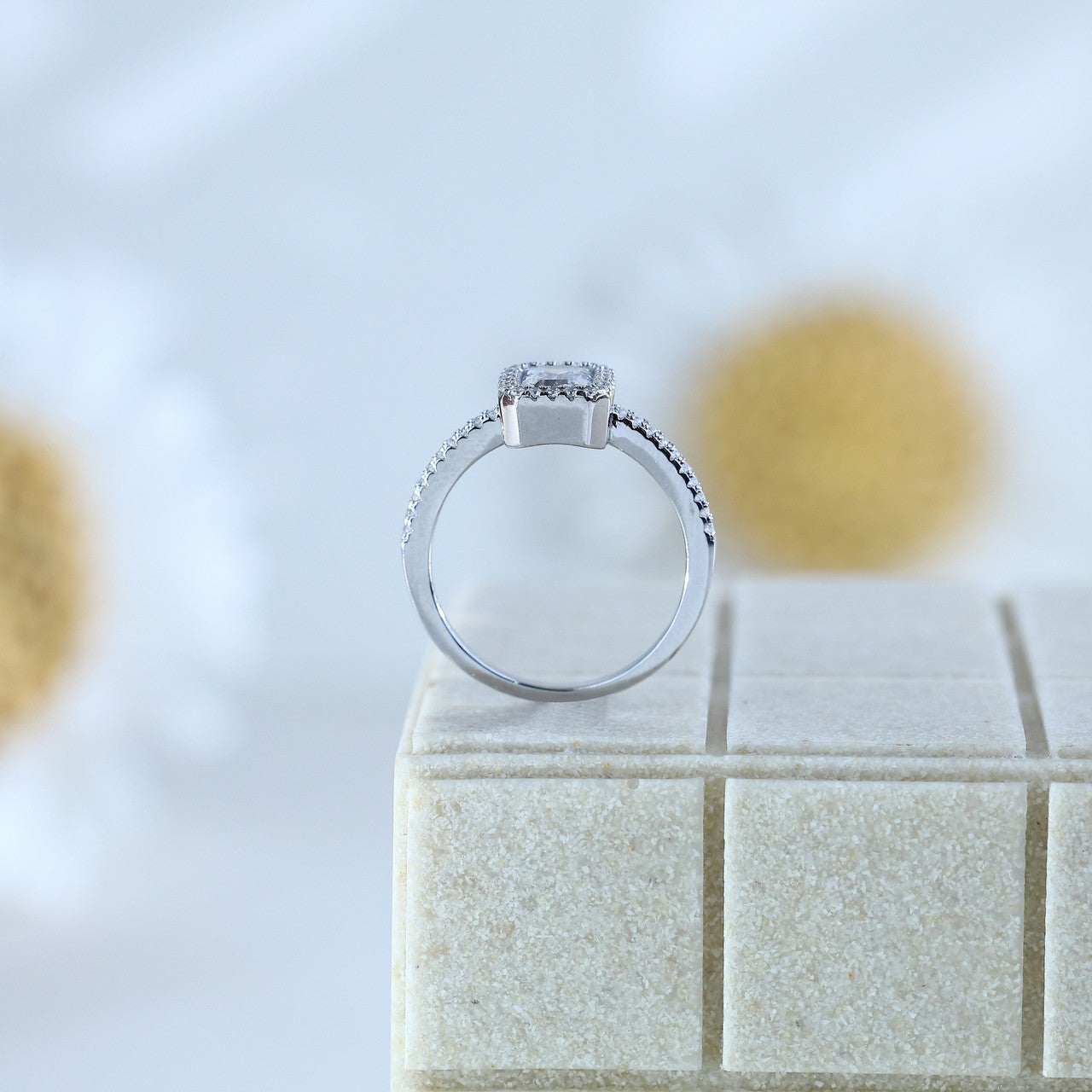 Square Halo Solitaire Dimond Ring | 925 Sterling Silver