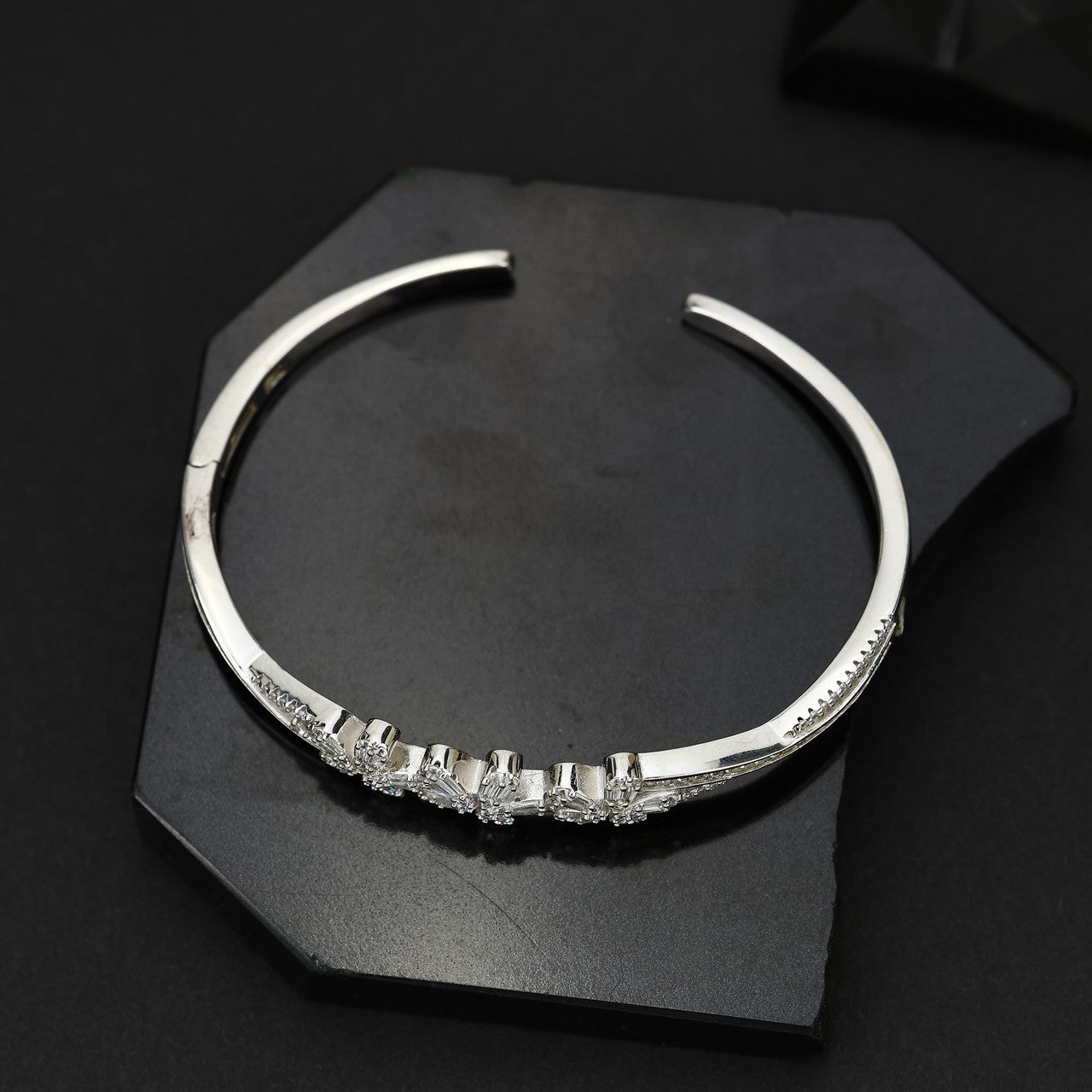 Elegant Floral 92.5 Silver Bracelet | Sparkling CZ Stone Women's Kada