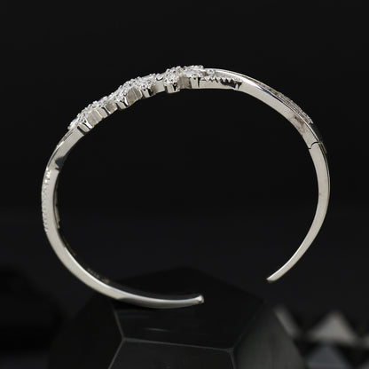 Elegant Floral 92.5 Silver Bracelet | Sparkling CZ Stone Women's Kada
