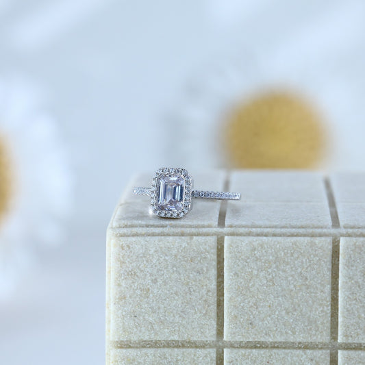 Square Halo Solitaire Dimond Ring | 925 Sterling Silver