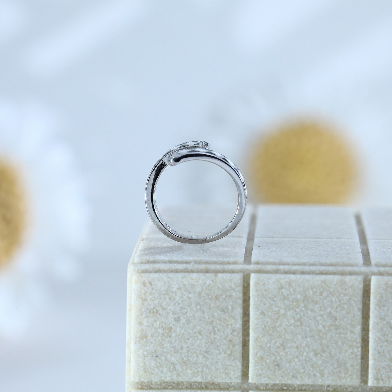 92.5 Sterling Silver Geometric Open Band Ring with Black & White Enamel Detailing