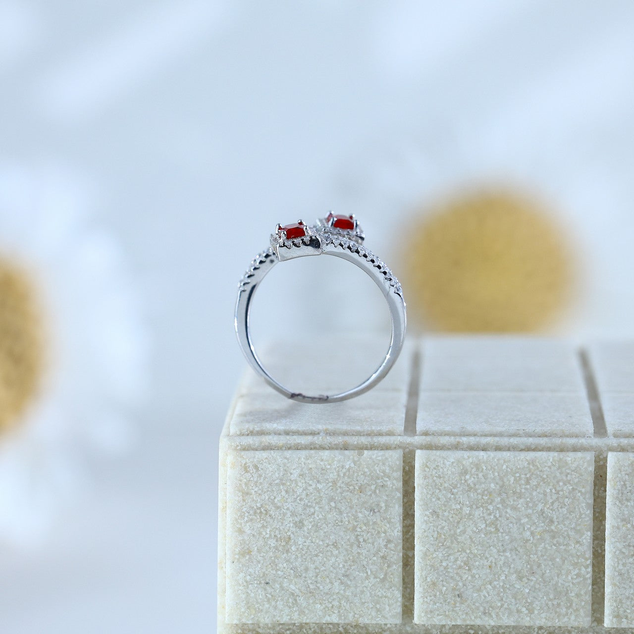 Trendy Red Stone Silver Ring | Gift For Girls & Women