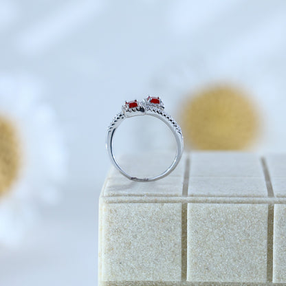 Trendy Red Stone Silver Ring | Gift For Girls & Women