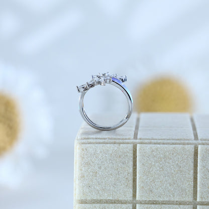 92.5 Sterling Silver Premium Ring with Blue Opal Finish & Leaf-Style CZ Detailing
