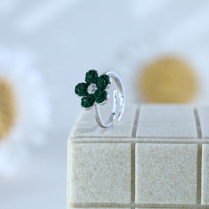 Green Bloom 92.5 Silver Trendy Ring