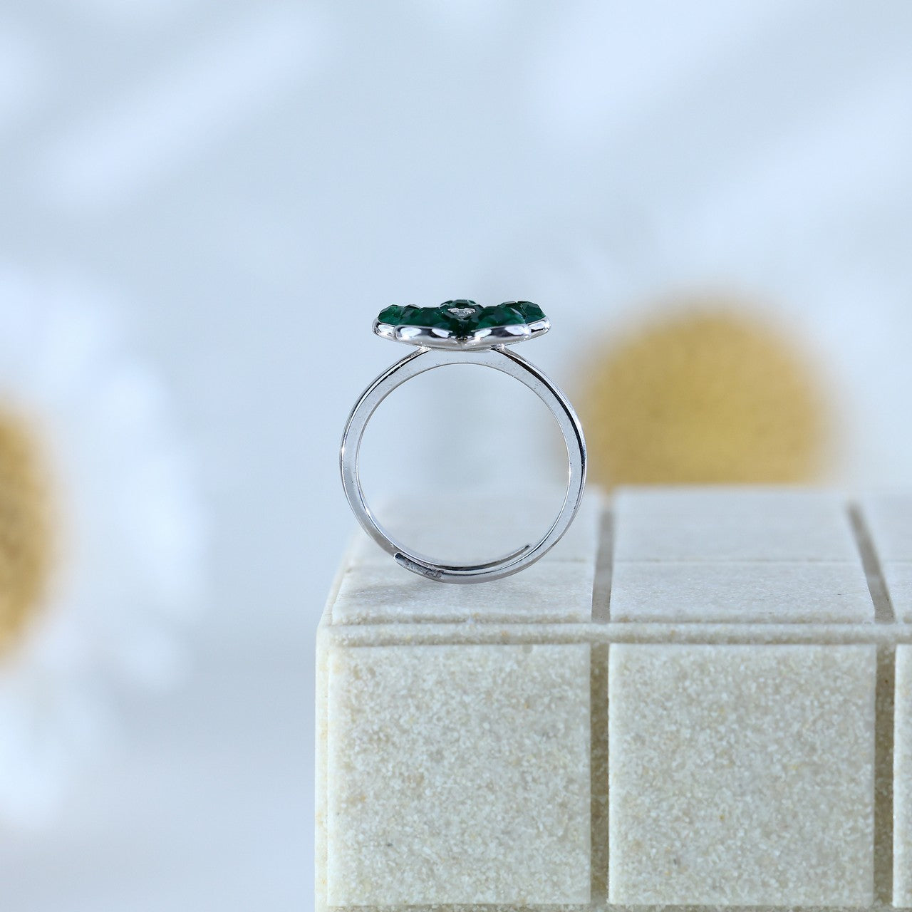 Green Bloom 92.5 Silver Trendy Ring