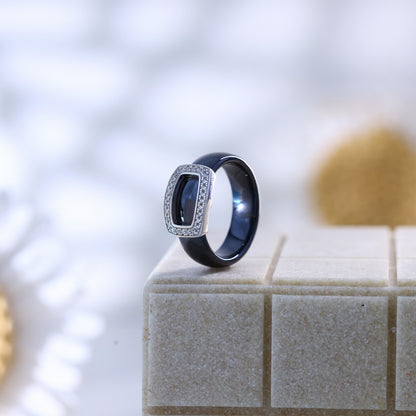Silver Square Dimond Ceramic Ring