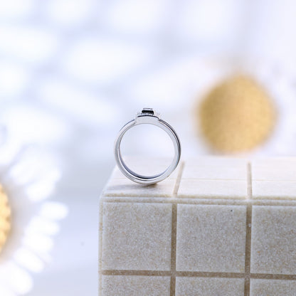 Trendy Silver Square Ceramic Ring