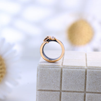 Unique Silver Duck & Solitaire Gold Ceramic Ring