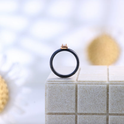 Minimalist Rose Silver Solitaire Ceramic Ring -- Everyday Elegance