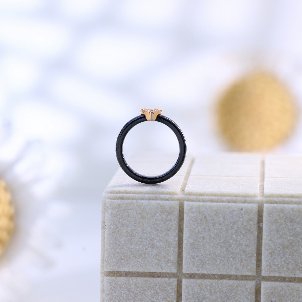 Silver Rose Square Ceramic Ring - Modern Minimalist Design