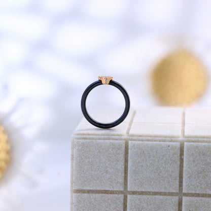 Silver Rose Square Ceramic Ring - Modern Minimalist Design