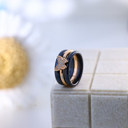 Rose Gold Silver Butterfly Ceramic Ring