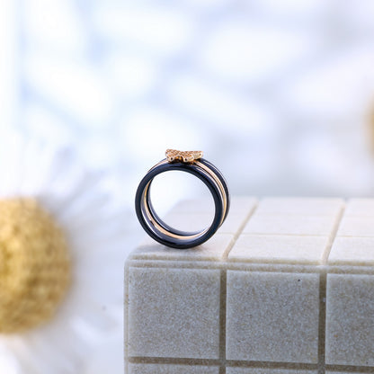 Rose Gold Silver Butterfly Ceramic Ring